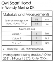 Knitting Pattern - Wendy 5782 - Merino DK - Owl Scarf Hood